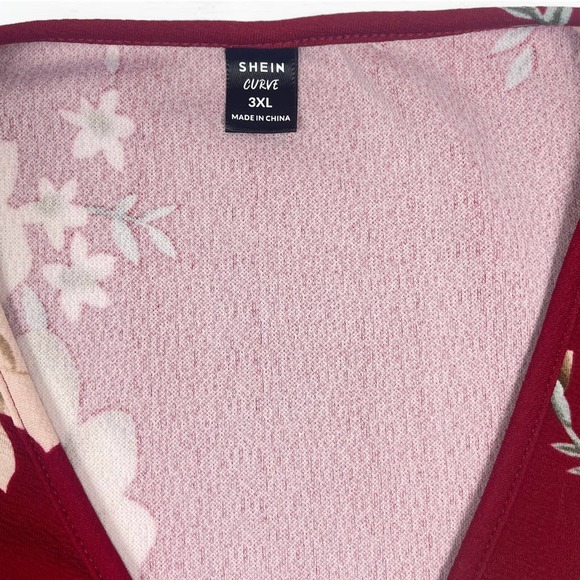 Shein Curve 3XL Red Floral Dress Ruffle Short Sleeve - Picture 3 of 6